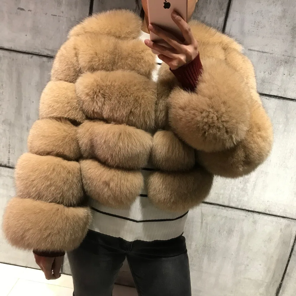 
Custom Wholesale Winter Warm Natural Blue Fox Fur Coat Women / Female Short Classic Lady Colorful Full Sleeve Real Fox Fur Coat 