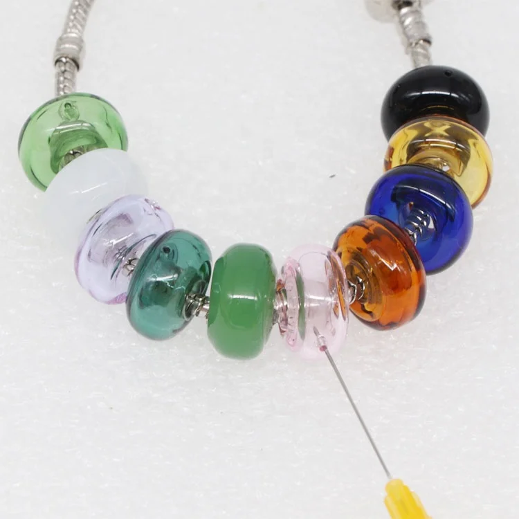 Blown Glass Hollow Big Hole Beads 10x14mm Rondelle Handmade Essential Oil Beads for 925 sterling silver Europe Charm Bracelet