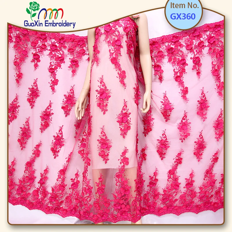 High quality fancy 3d dress fabric, embroidery lace fabric, lace applique