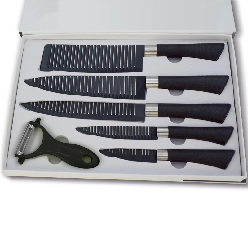Classical 6 pcs PP Handle Swiss Royalty Line Non-Stick Coated Kitchen Knife Set