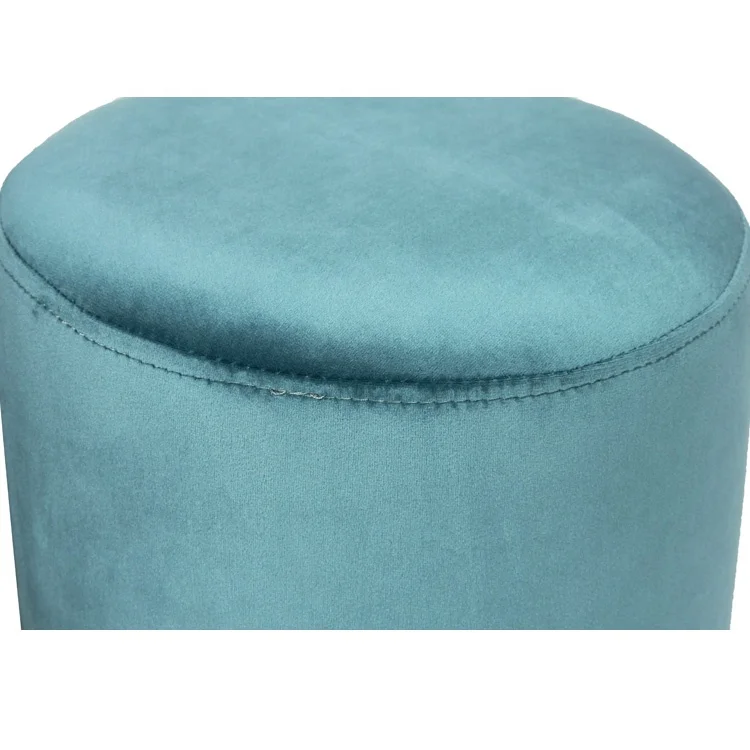 velvet fabric round ottoman stool with gold matel base