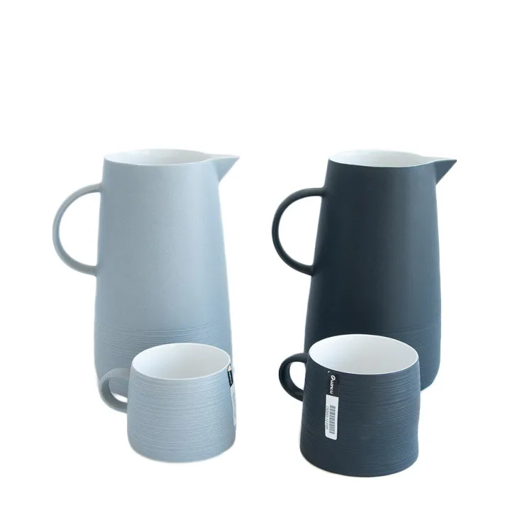 Striped fluted surface matte english style ceramic arabic tea pot set