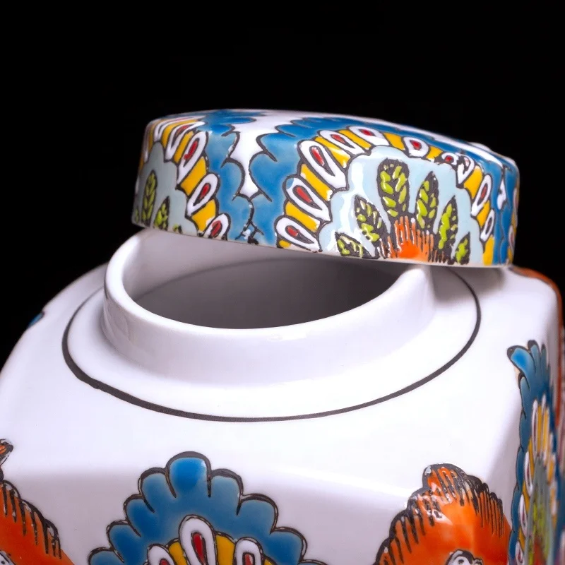 Square coloful christmas ceramic large cookie jar for wedding wishing