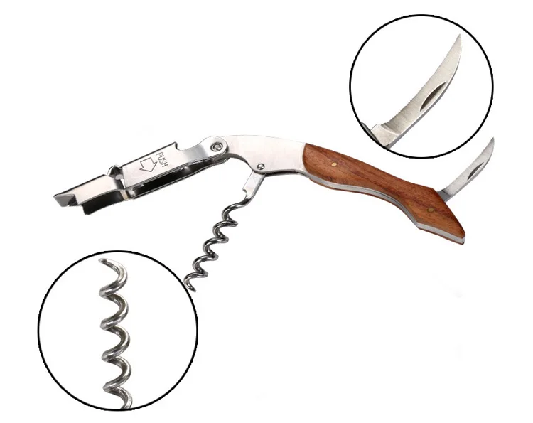 Штопор с деревянной ручкой, открывалка для винных бутылок