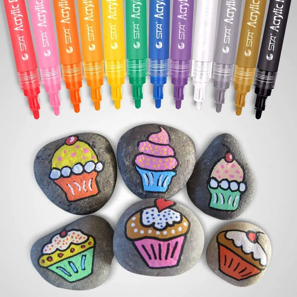 amazon hot selling permanent paint pens for plastic glass rock and any surface sta 12 colors water based acrylic marker pen