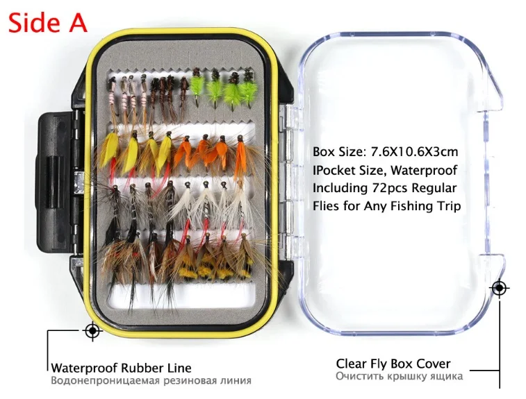72 PCS/box Fishing Tackle Fly Box Flies Combo Fly Fishing Lure Set