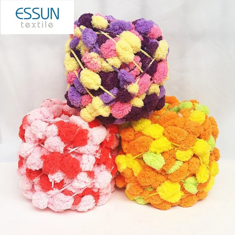 100% Polyester soft Pompon Fancy Yarn for hand knitting