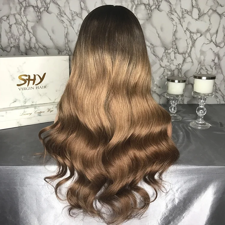 
SHY Hair Wig 150% Density 1b/Brown Ombre Wig Cuticle Aligned Hair With Baby Hair For Black Woman Factory Supplier 