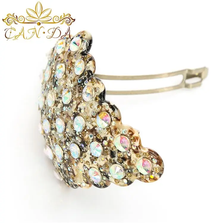 CANYUAN New product full rhinestone rhombus fancy ladies acetate hair clip hair barrette for women custom hair accessories