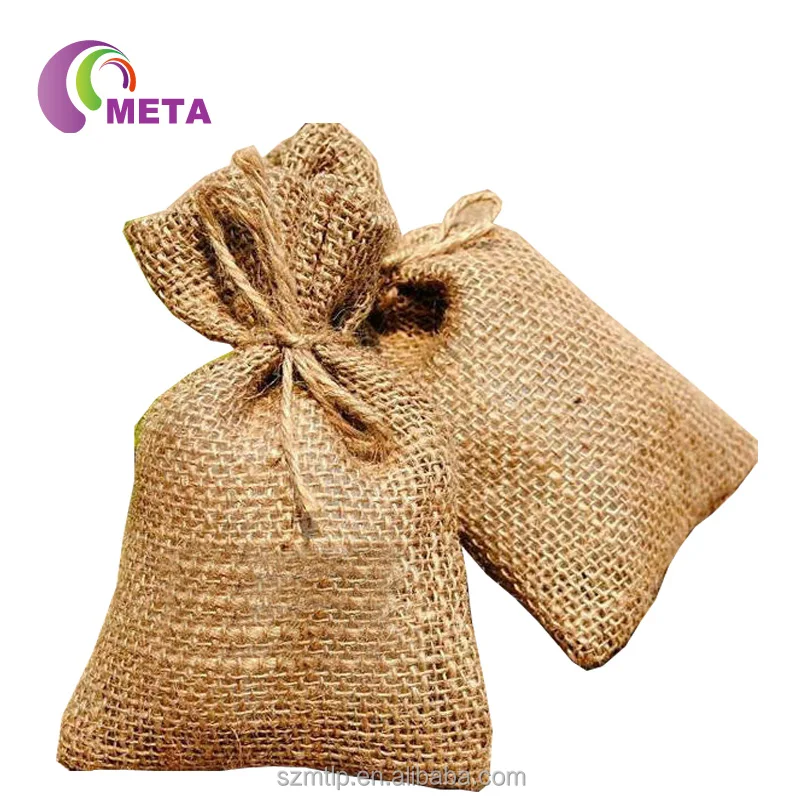 Wholesale Cheap Small Natural Burlap Hessian Gift Sack Bags Jute Drawstring Pouch