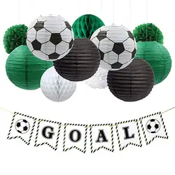 Boy Soccer Party Decorations Goal Banner Paper Lantern Pom Poms Honeycomb for World Cup Soccer Sports Themed Birthday Party