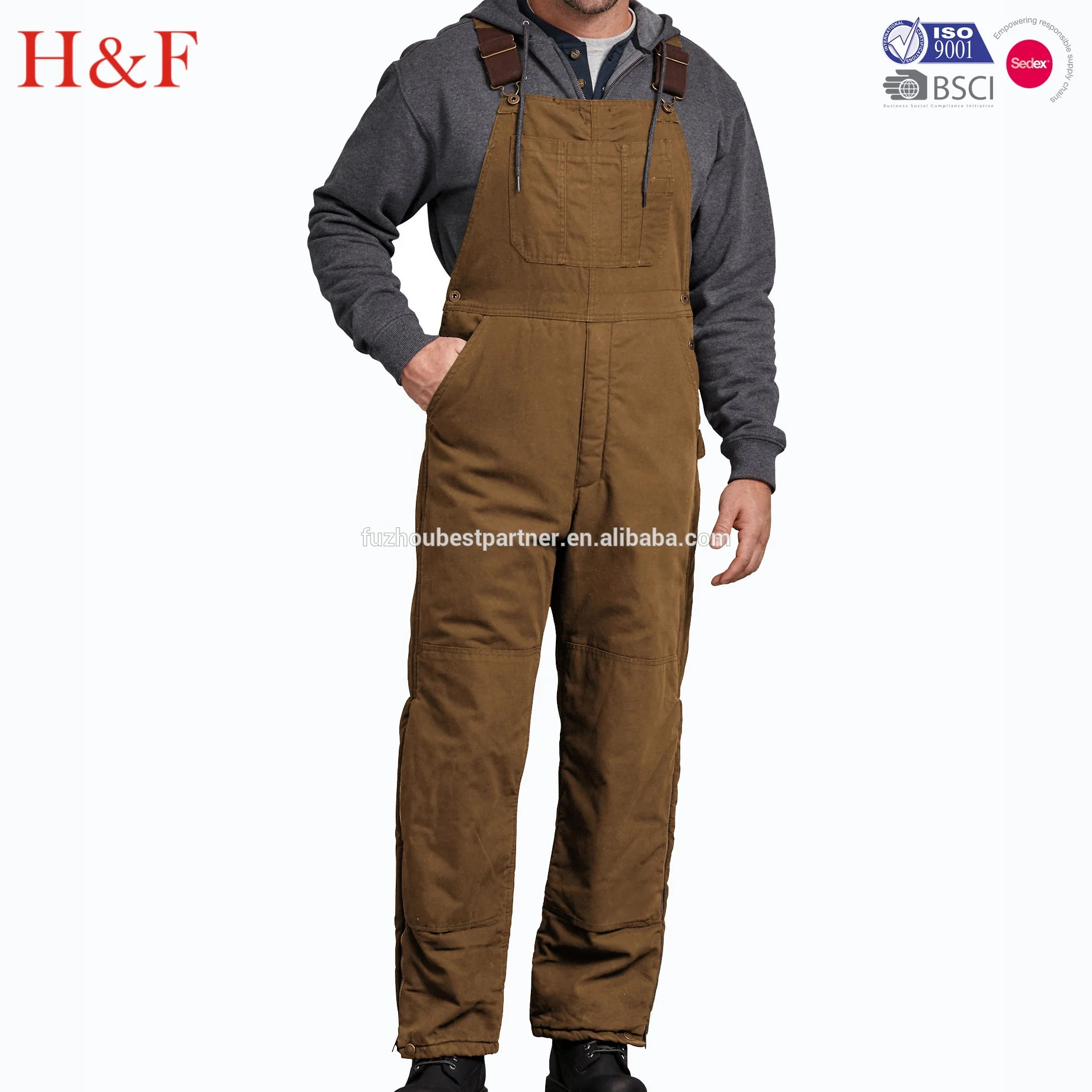 custom mens 100% cotton bib overalls winter insulated workwear padded overalls