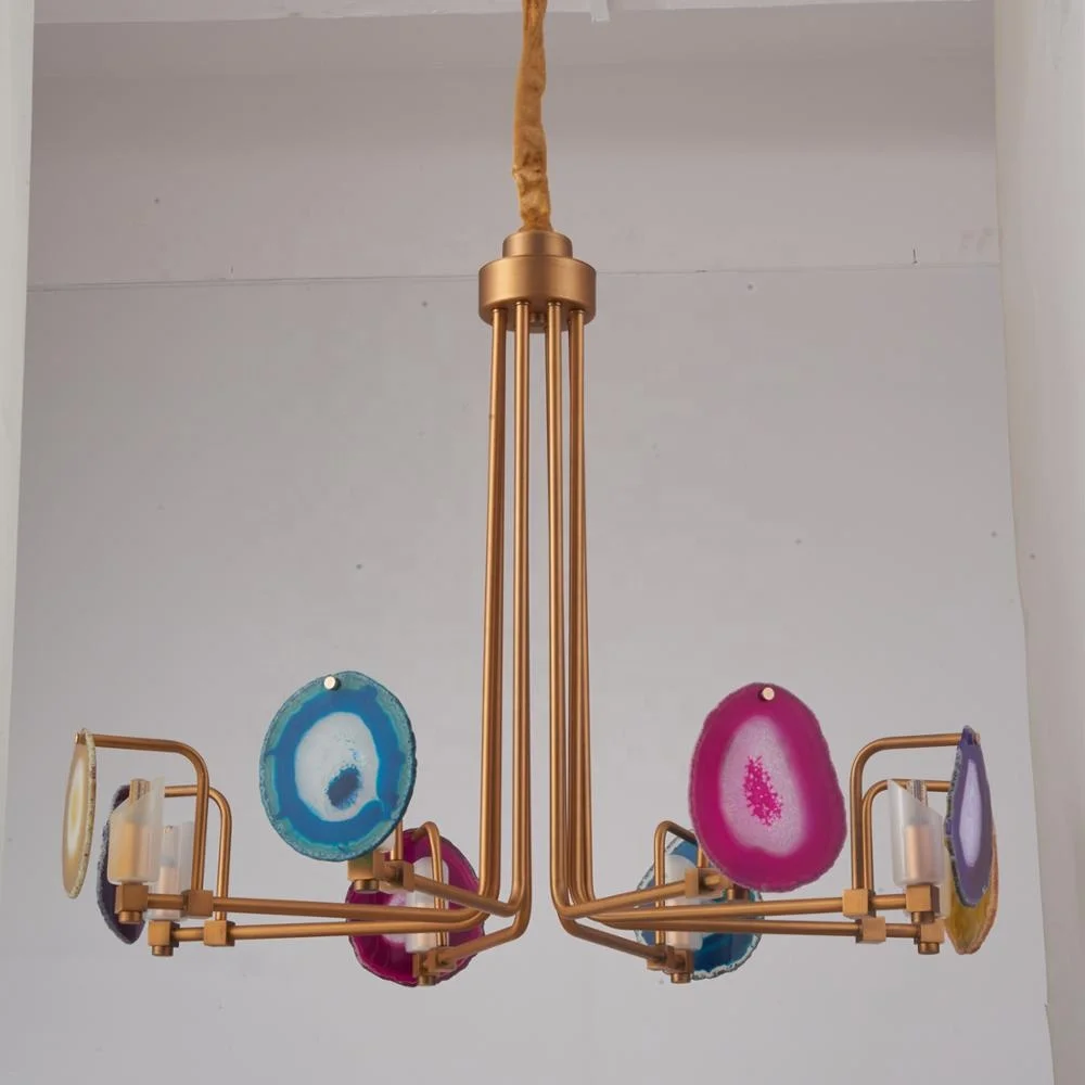 2019 new interior staircase decoration color agate iron-plated residential room lighting led chandelier