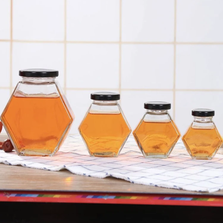 
Wholesale Hexagon Glass Jar Storage 100ml 180ml 280ml 380ml Six-Rowed Glass Honey Jar With Metal Cap 