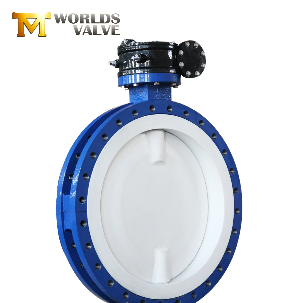 Dn100/dn200 PTFE полностью покрытием двойной червь шестерни фланец/фланцевый клапан-бабочка