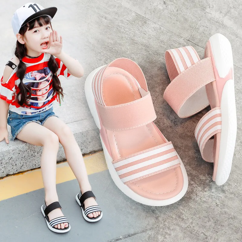 
PDEP children kids summer beach slip on flats sandals school roman breathable little girls pink fashion shoes footwear 