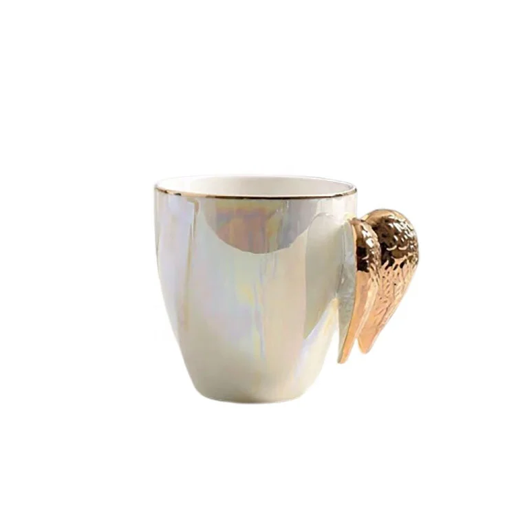 Handmade ceramic golden angel wings coffee cup mug