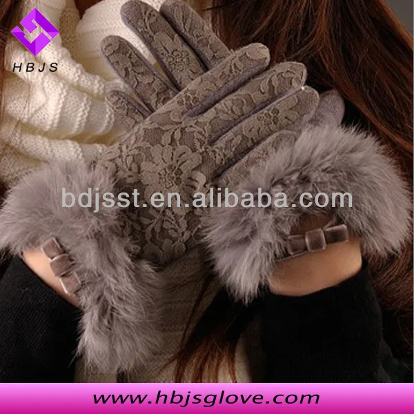 Корейские зимние шерстяные перчатки для женщин с кроличьим мехом