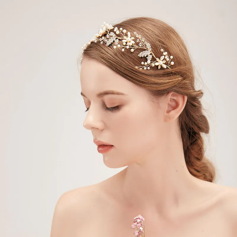 Новый стиль Горячая Распродажа Европейский пресноводный жемчуг Свадебная ручная работа кристальная повязка на голову