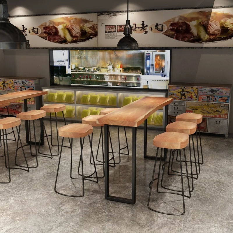 Unique high quality  metal legs wood table top kitchenhigh chair for  bar table