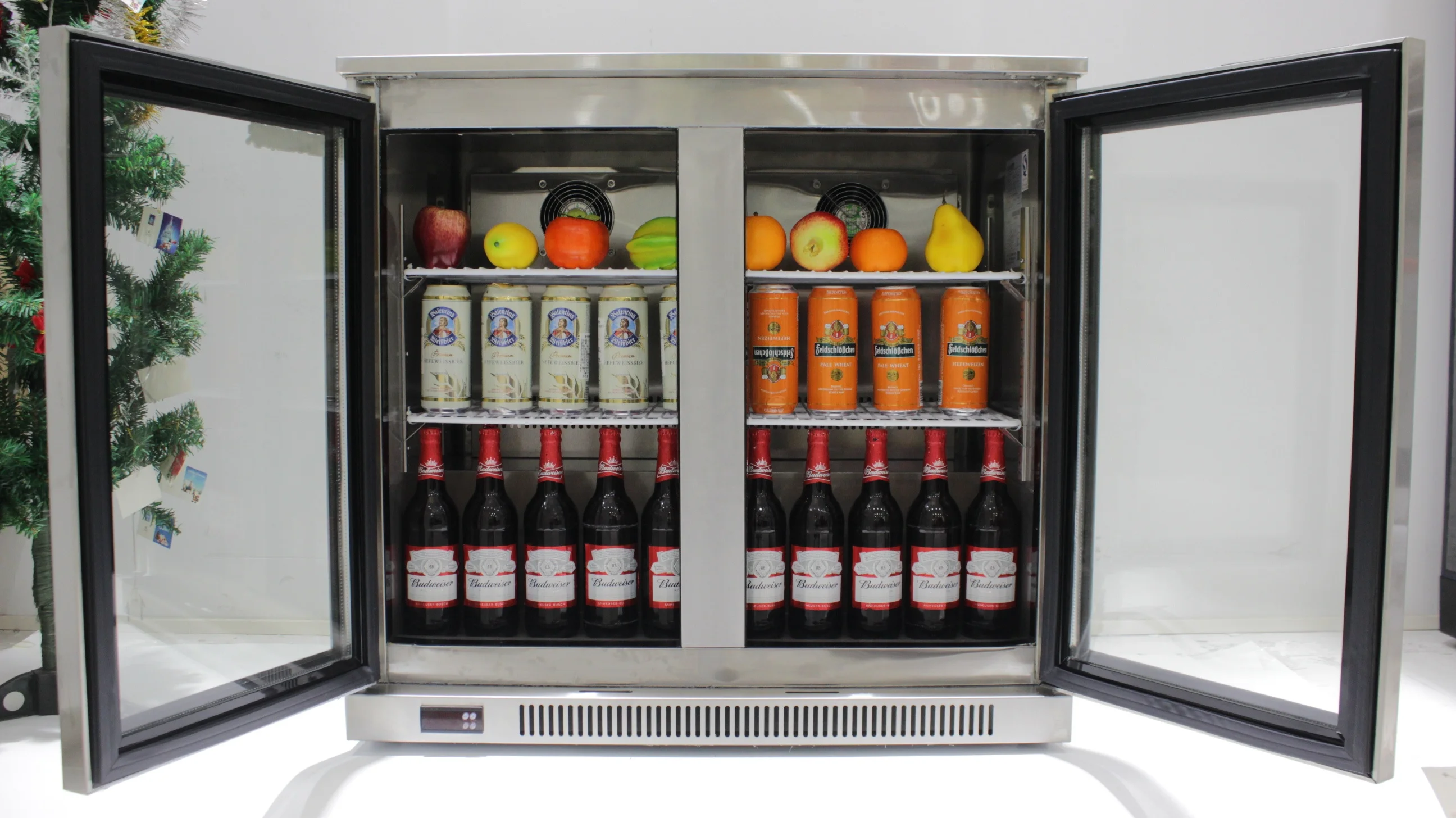 LVNI hot sale 230L stainless steel 2 glass door bar drink beer bottle refrigerator for club