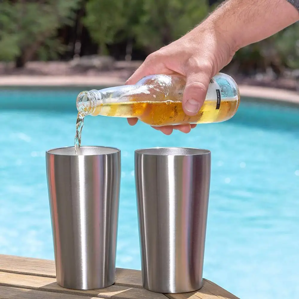 16oz Stainless Steel Pint Glasses Double Wall Vacuum Insulated Metal Cups to Keep Drinks Cold or Hot Sweat Free Beer Tumbler