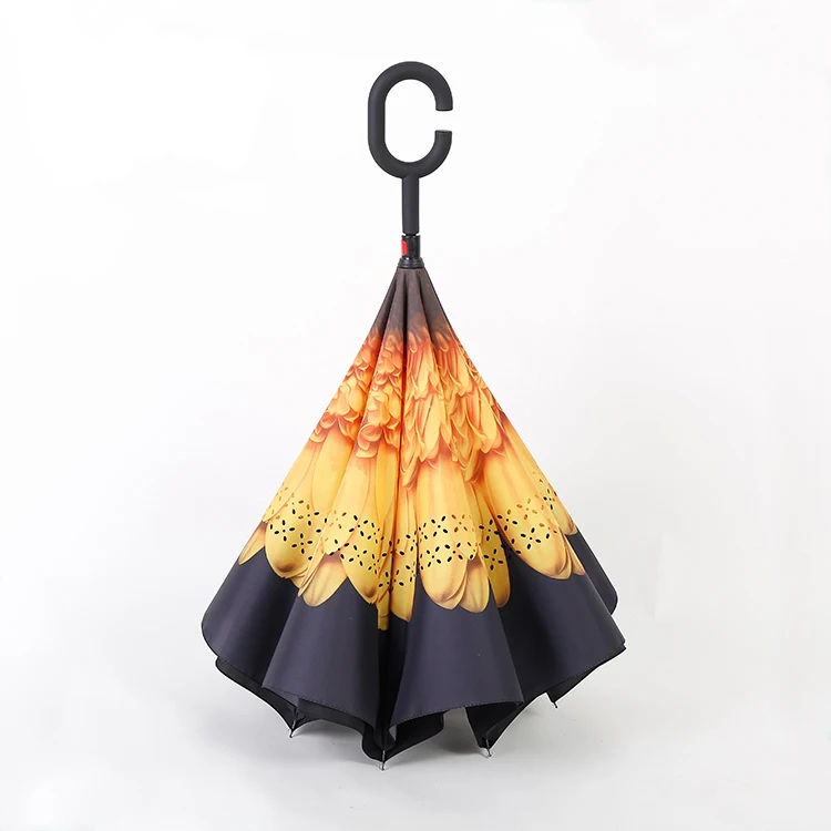 Eco-friendly double layer cover auto close extra large 27 inch inverted umbrella cars reverse