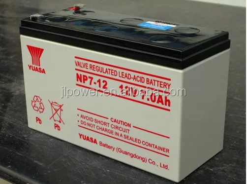 High quality 12V7AH YUASA Brand rechargeable lead acid battery.