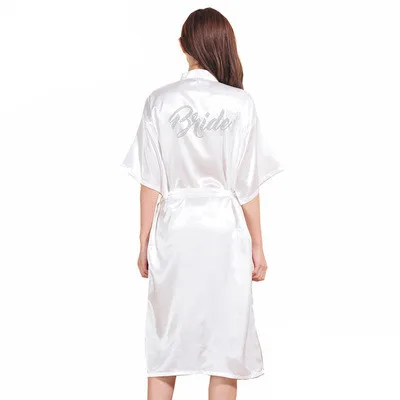 
Silver Beadings Bride Drop shipping Bachelorette party white satin bride robe Long Bridal Party Robes 