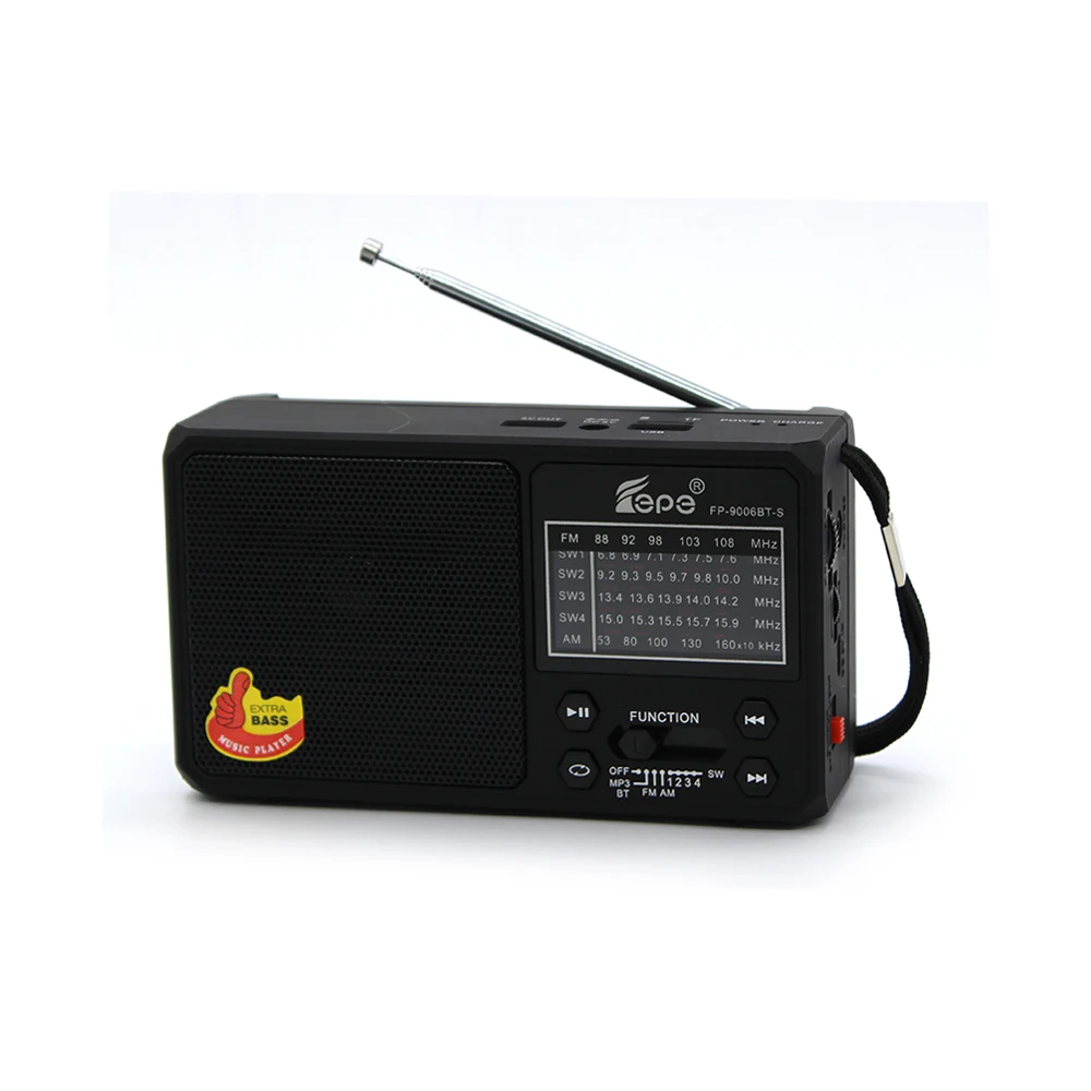 FP-9006BT-S AM FM SW1-4 Bands Rechargeable Portable Solar Powered Multi Band Radio