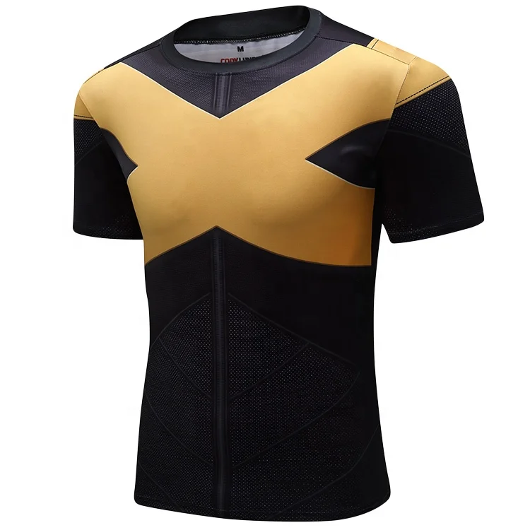 Mens polyester sports tshirt x-men costume short sleeve superhero tshirt