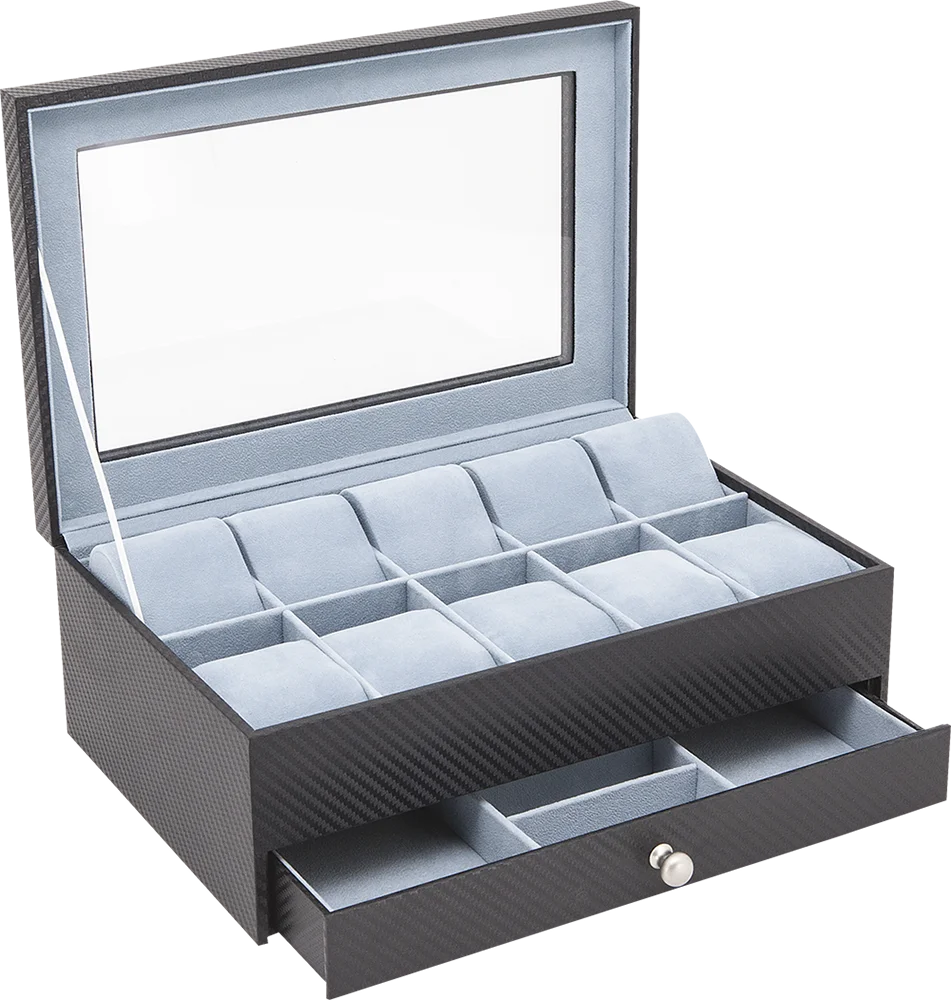 Customized Fashion Carbon Fiber Leather Watch Box Jewelry Eyewear Watch Storage  Box