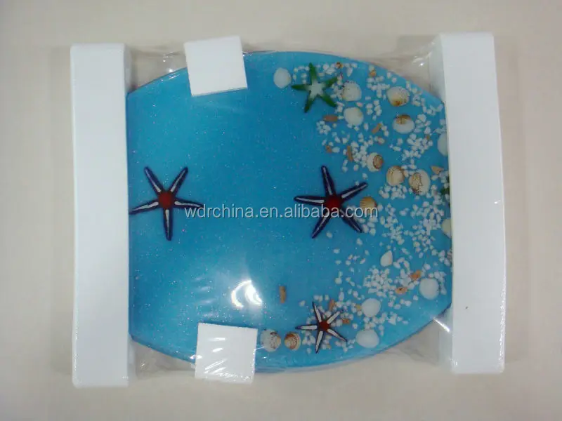 Purple polyresin bathroom shower decorated elongated wc lid covers