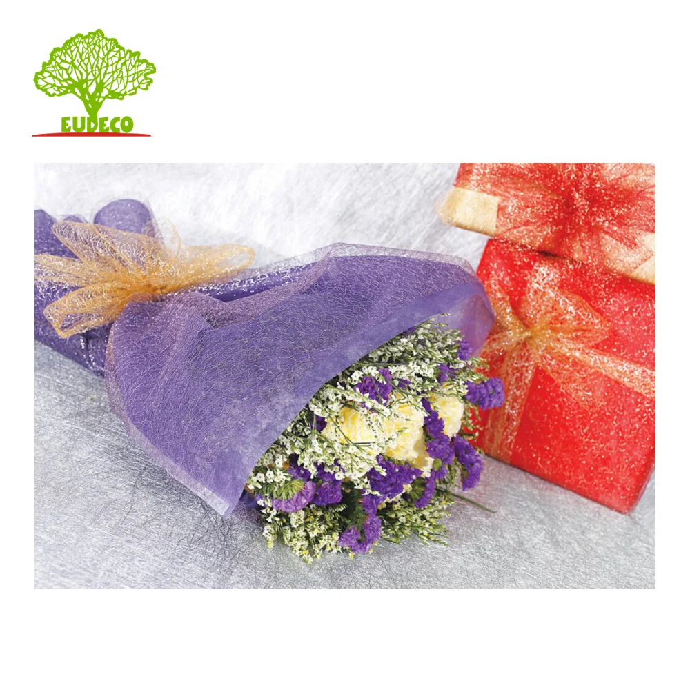 Table Decoration Linen Fabric Flower Printed Organza Fabric Wrap Flower Bouquet Mesh