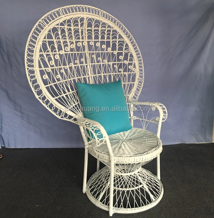
European style peacock rattan chair blue color metal wicker chair 