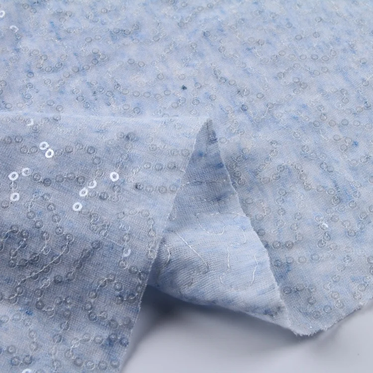 
 Оптовая продажа, светло-голубая полиэтиленовая ткань для платья с блестками  