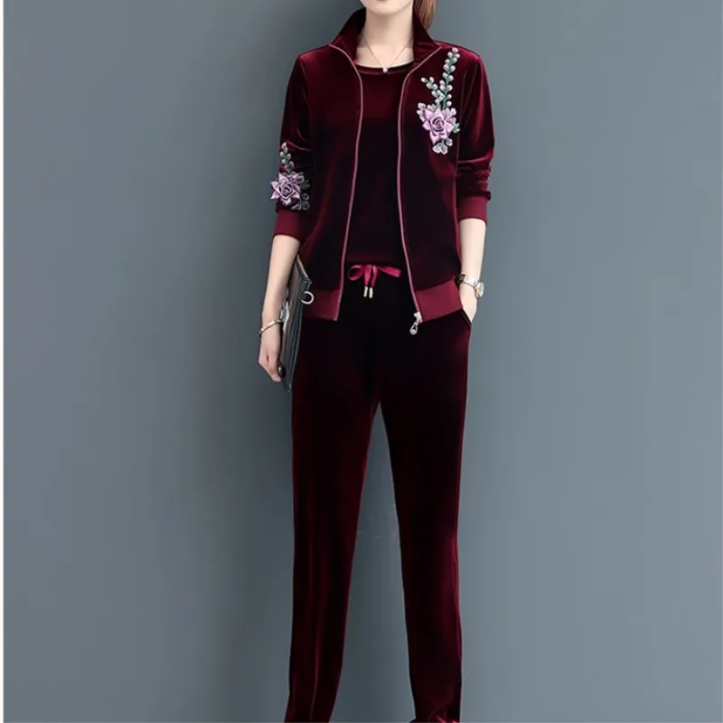 Maroon Cheap Velour OEM Woman Sport Tracksuit