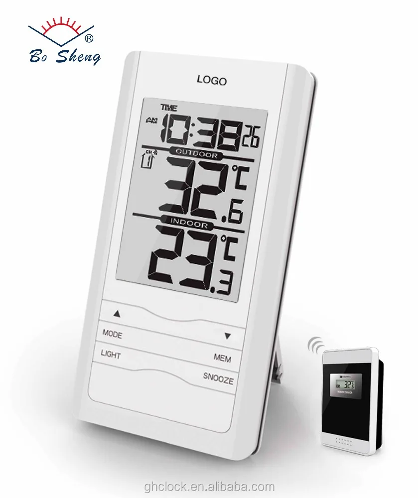 Indoor outdoor thermometer clock 433mhz wireless digital electronic thermometer withsensor with LED backlight