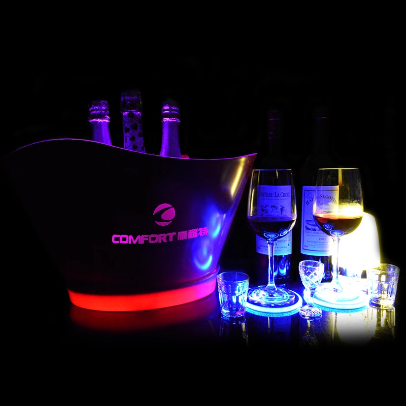 Оригинальный оригинальный большой перезаряжаемый светящийся металлический ведро для льда из нержавеющей стали со светодиодной подсветкой 12 л для бутылки вина шампанского