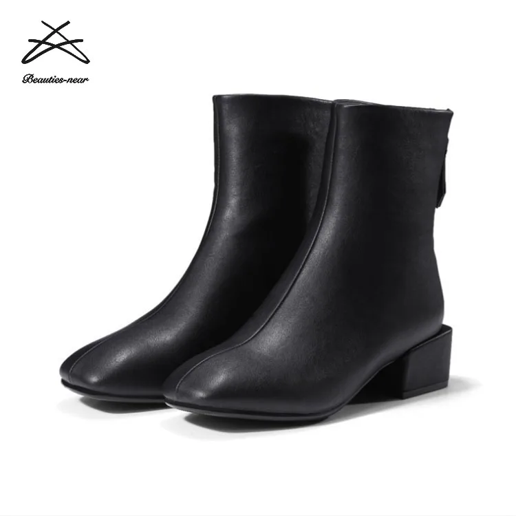 2018 new fashion black leather women winter boots ankle boots for women