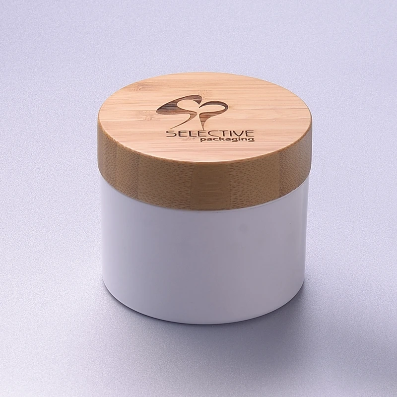 hemp plastic bottles white plastic pp  jar with bamboo  lid