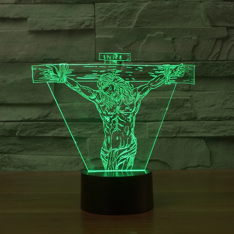 3d effect led night light with Jesus image for illusion mood desk lamp FS-3006