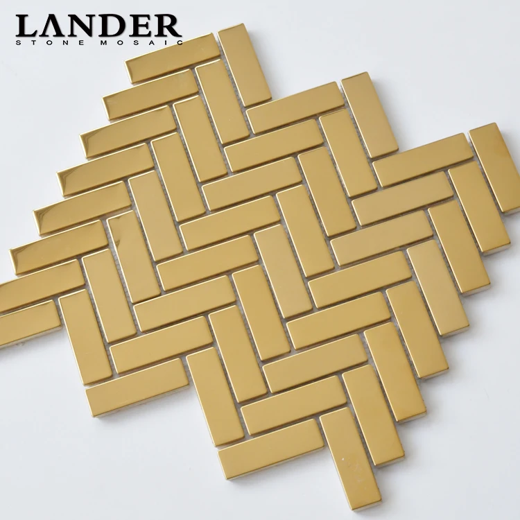 Herringbone golden glossy finish stainless steel mosaic
