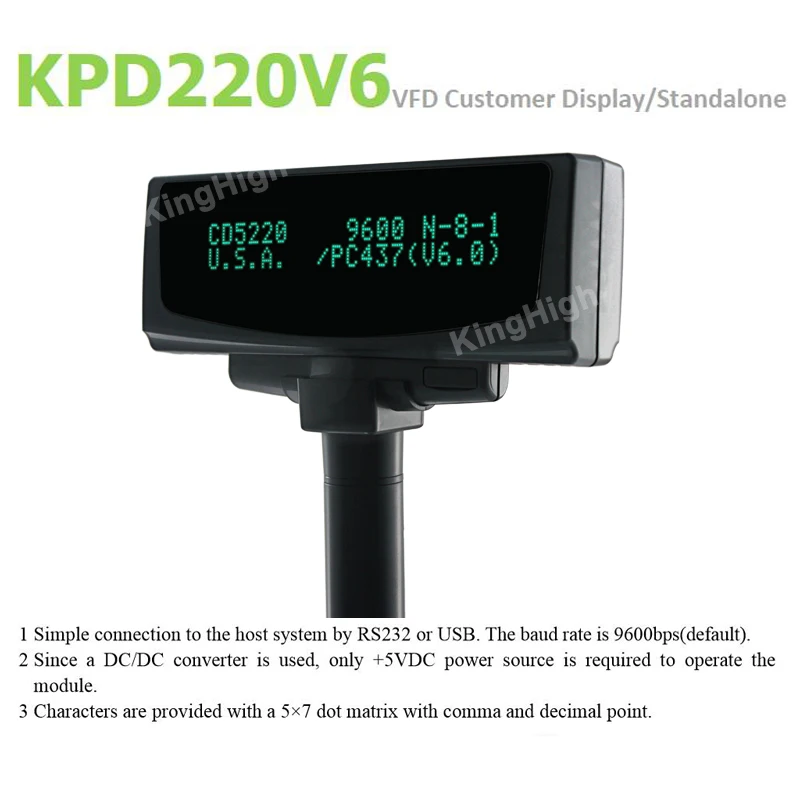 POS Customer Display Unit RS232 Port POS System VFD Display KPD220V6-R