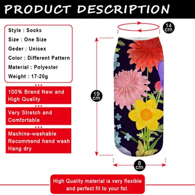 YUELI  sublimation  transfer 3D printing custom plants socks happy socks women  leaves socks