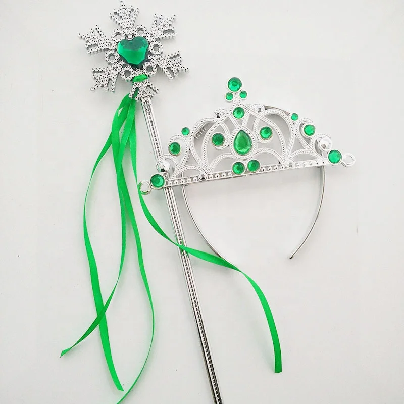 Party cosplay 4 pieces fashion frozen elsa queen magic wand Elsa crown tiara snow wig with printed gloves sets