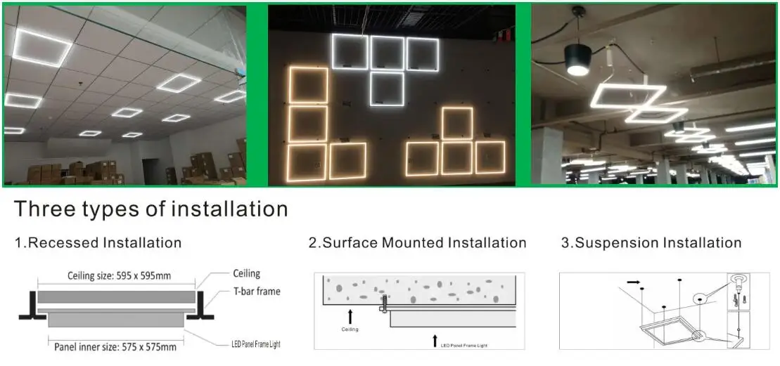 flexible 3 types of installation light panel 600X600 Aluminum Frame Led square flat lamps