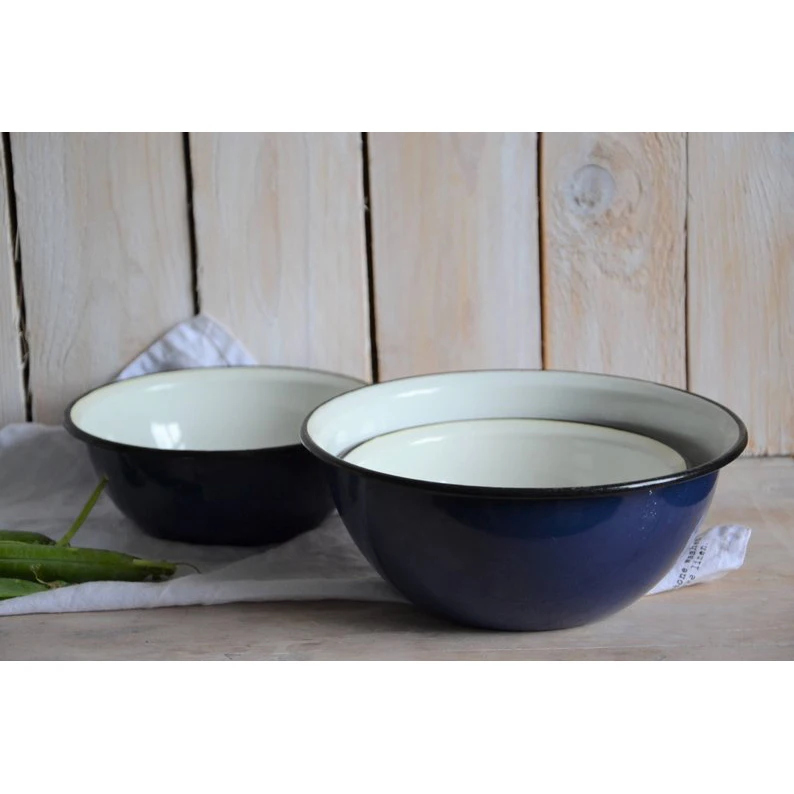 OEM wholesale plain stock black size assorted private label metal steel enamelware salad enamel bowls sets