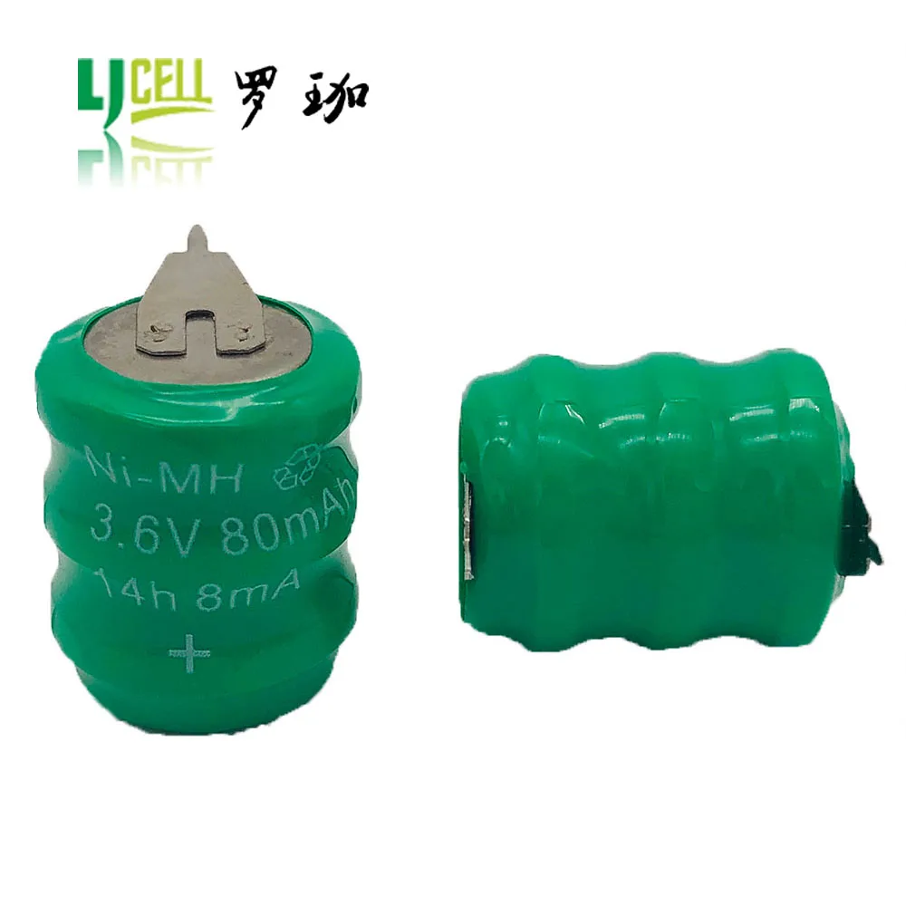 Environmental Friendly 3.6V 80Mah NI-MH Rechargeable Coin Cell 80H Nimh Battery