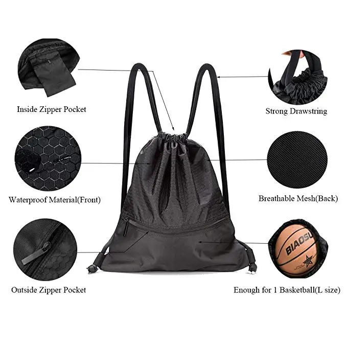 Custom logo premium sport backpack men,microfiber waterproof recycled nylon polyester drawstring backpack zipper bag